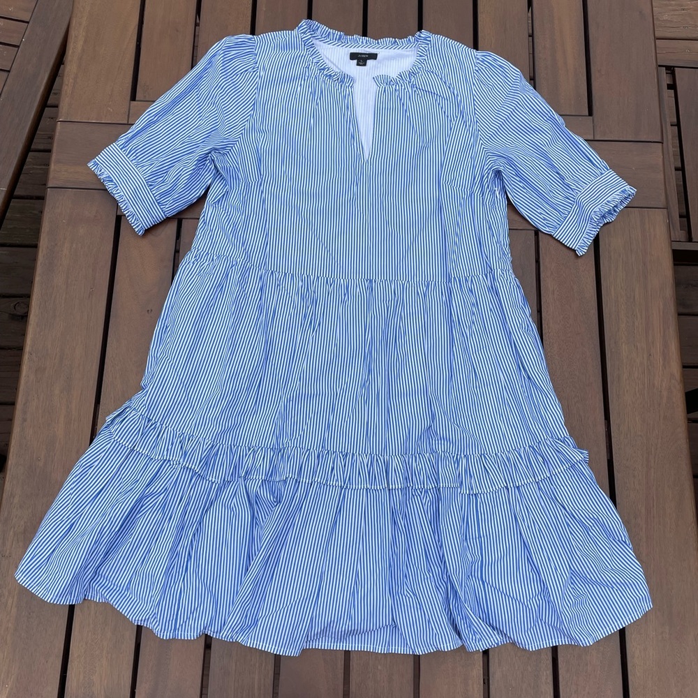 J CREW STRIPED POPOVER DRESS large
